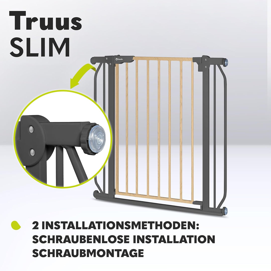 Lionelo Truus Slim Sicherheitstor, Verstellbare Breite von 75 bis 105 cm mit Press-Fit, Höhe 77 cm,