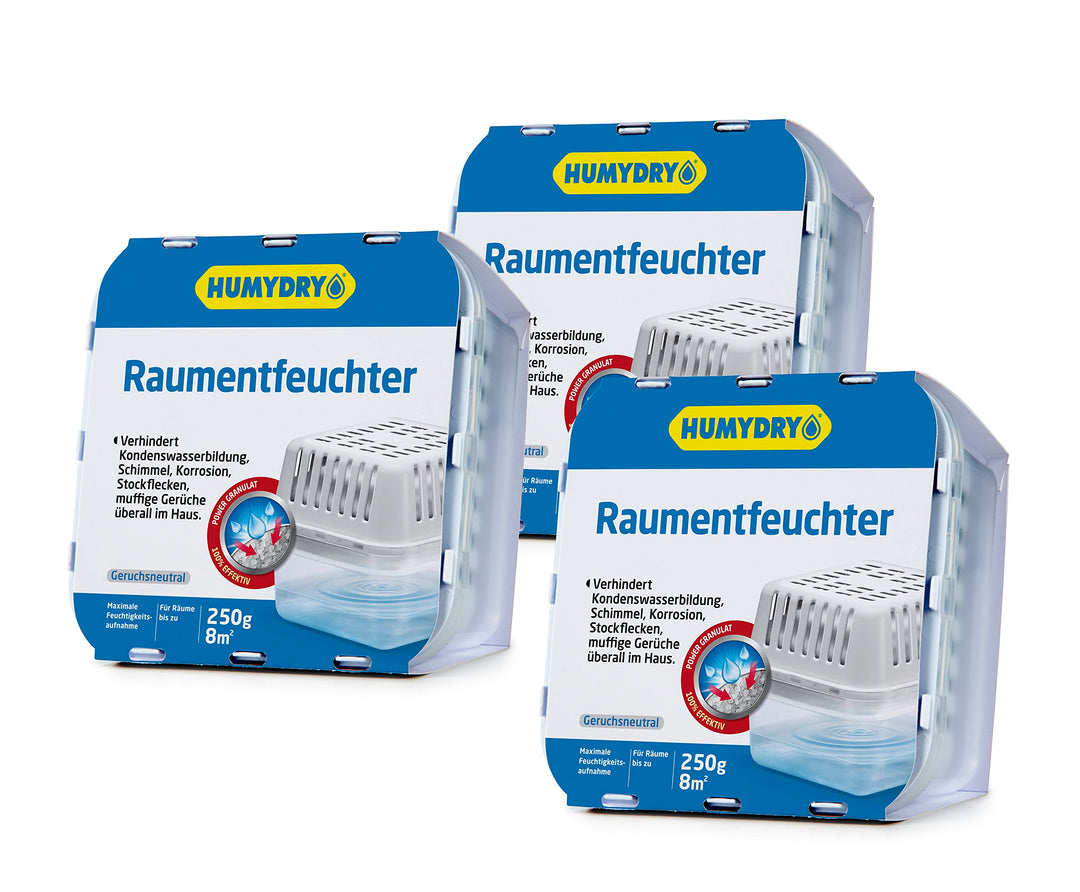 HUMYDRY Compact 250 g – 3er-Pack Raumentfeuchter ohne Strom – Zuverlässige Feuchtigkeitsaufnahme und