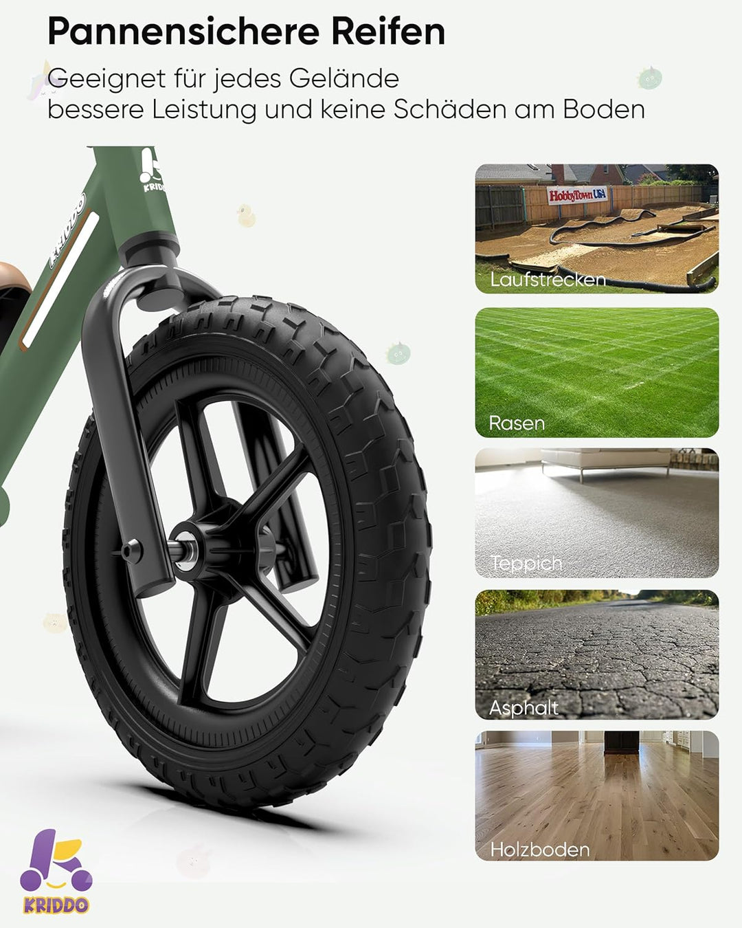KRIDDO Laufrad ab 2 Jahren, Balancefahrrad für Kinder von 2-5 Jahren, Dual-Lager für sanftes Fahren,