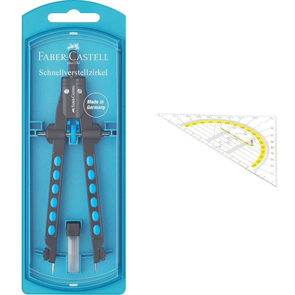 Faber-Castell 174340 - Schnellverstell Zirkel, Factory, blau, 1 Stück Schnellverstell Zirkel + Geodr