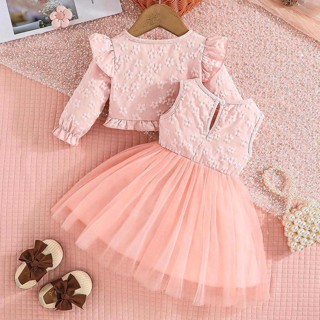 Kleinkind Baby Mädchen Bowknot Tutu Kleid und Cardigan Set 2 Stück ärmellosem Tüllkleid mit Blumenmu