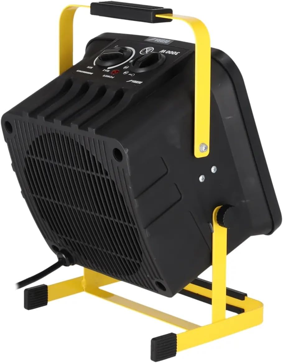 DEDRA Elektrischer Heizlüfter PTC 3,0 kW, quadratisch, schwarz, mit Ständer, keramisches Heizelement