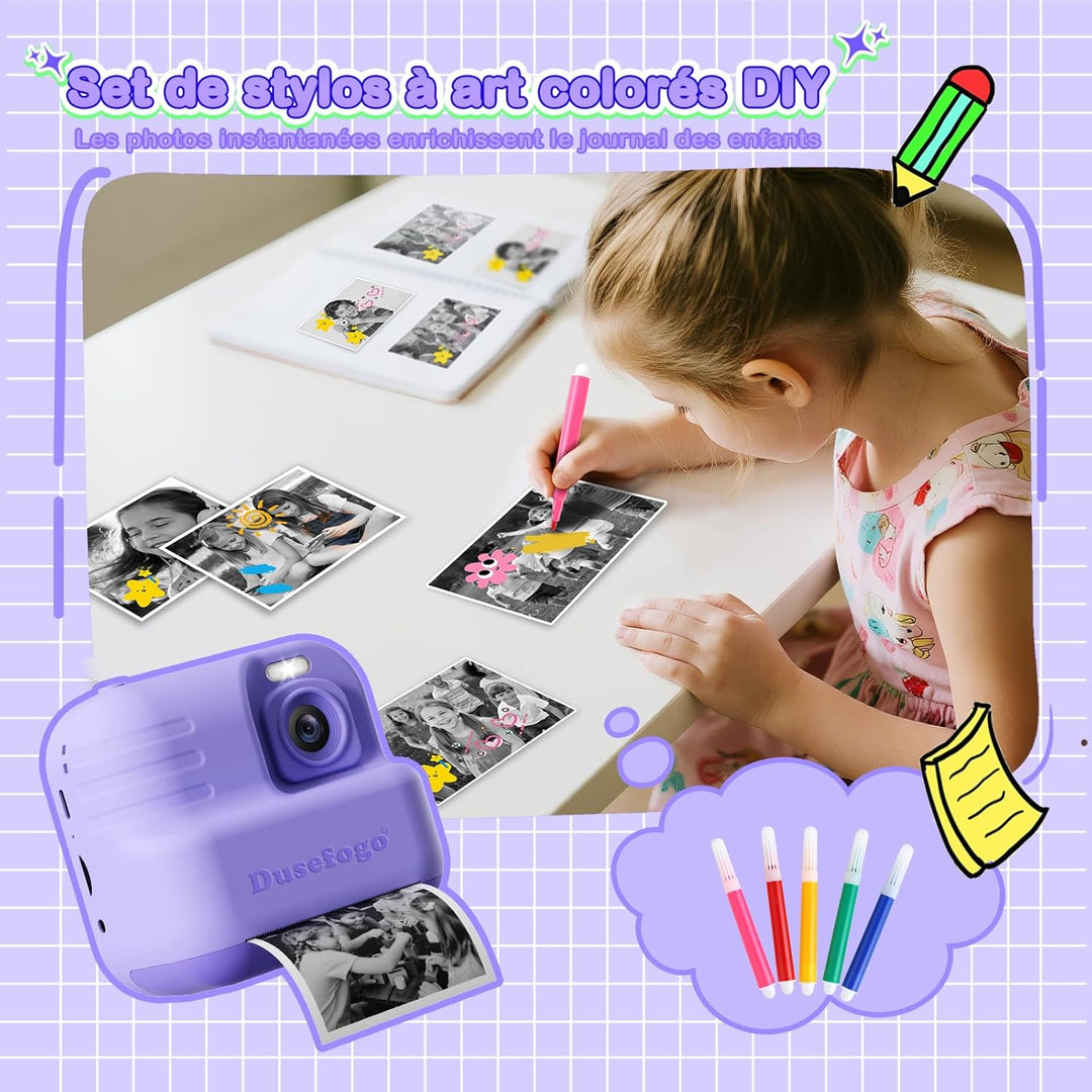 Sofortbildkamera für Kinder, 1440P HD mit 32 GB Karte und 3 Blättern, Fotopapier, 6,1 cm (2,4 Zoll),