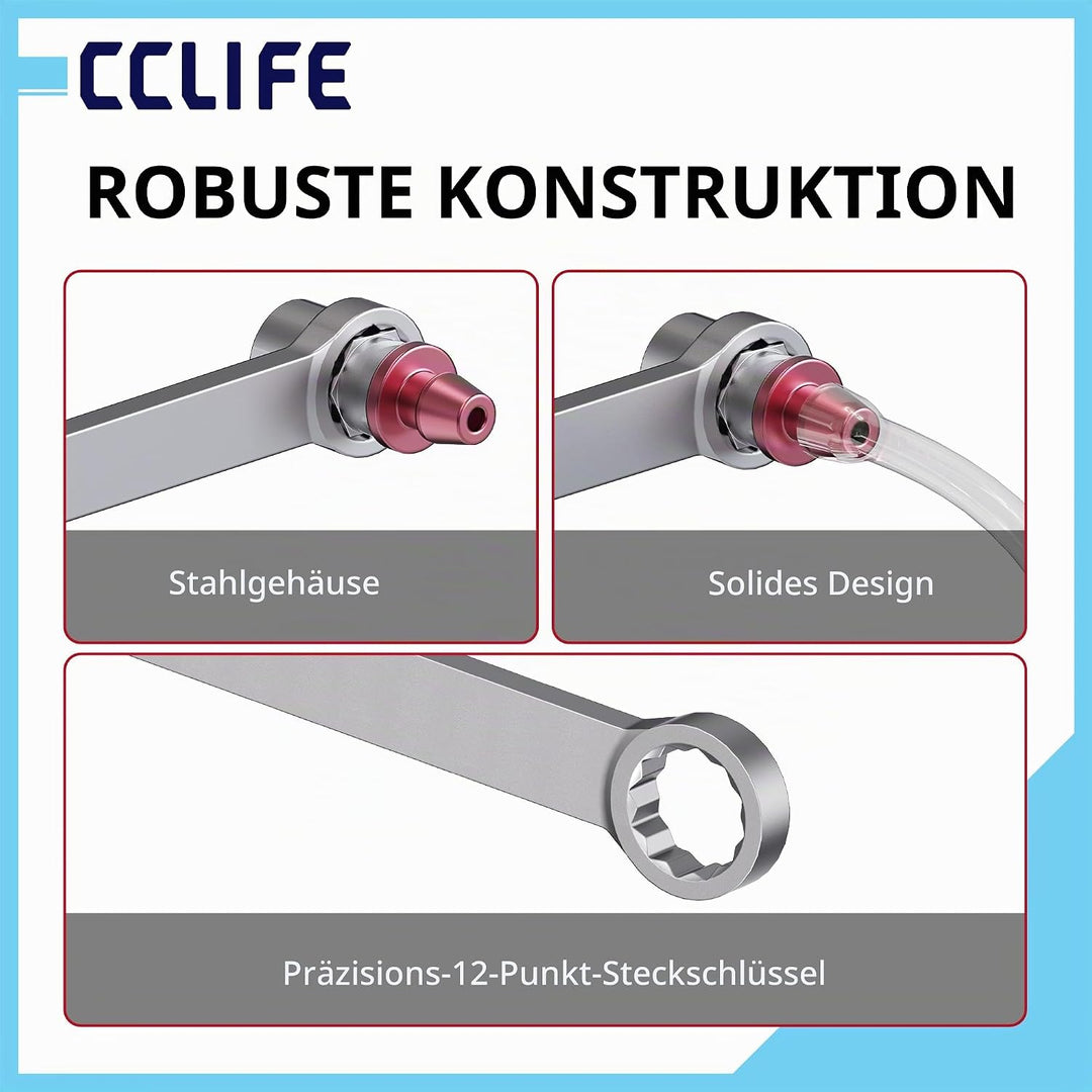 CCLIFE 7tlg Bremsenentlüftungsschlüssel Set, 7–12 mm, 12-Kant Stecknuss, mit 1,2 m Silikonschlauch &amp;