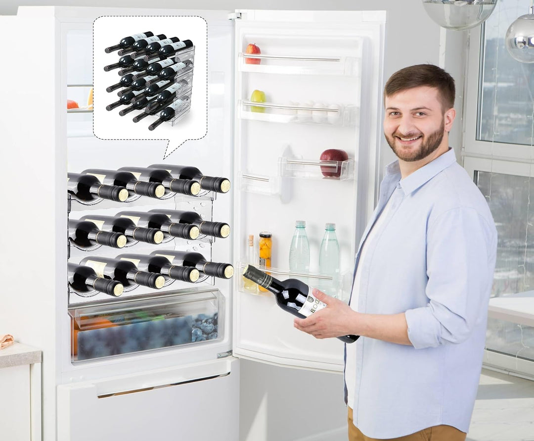 qjuwhua Flaschenregal Kühlschrank Stapelbarer 2 Tier 8 Flaschen Organizer Schrank Weinregal Weinflas