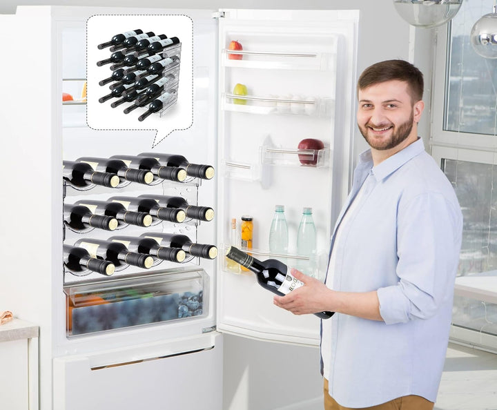 qjuwhua Flaschenregal Kühlschrank Stapelbarer 2 Tier 8 Flaschen Organizer Schrank Weinregal Weinflas