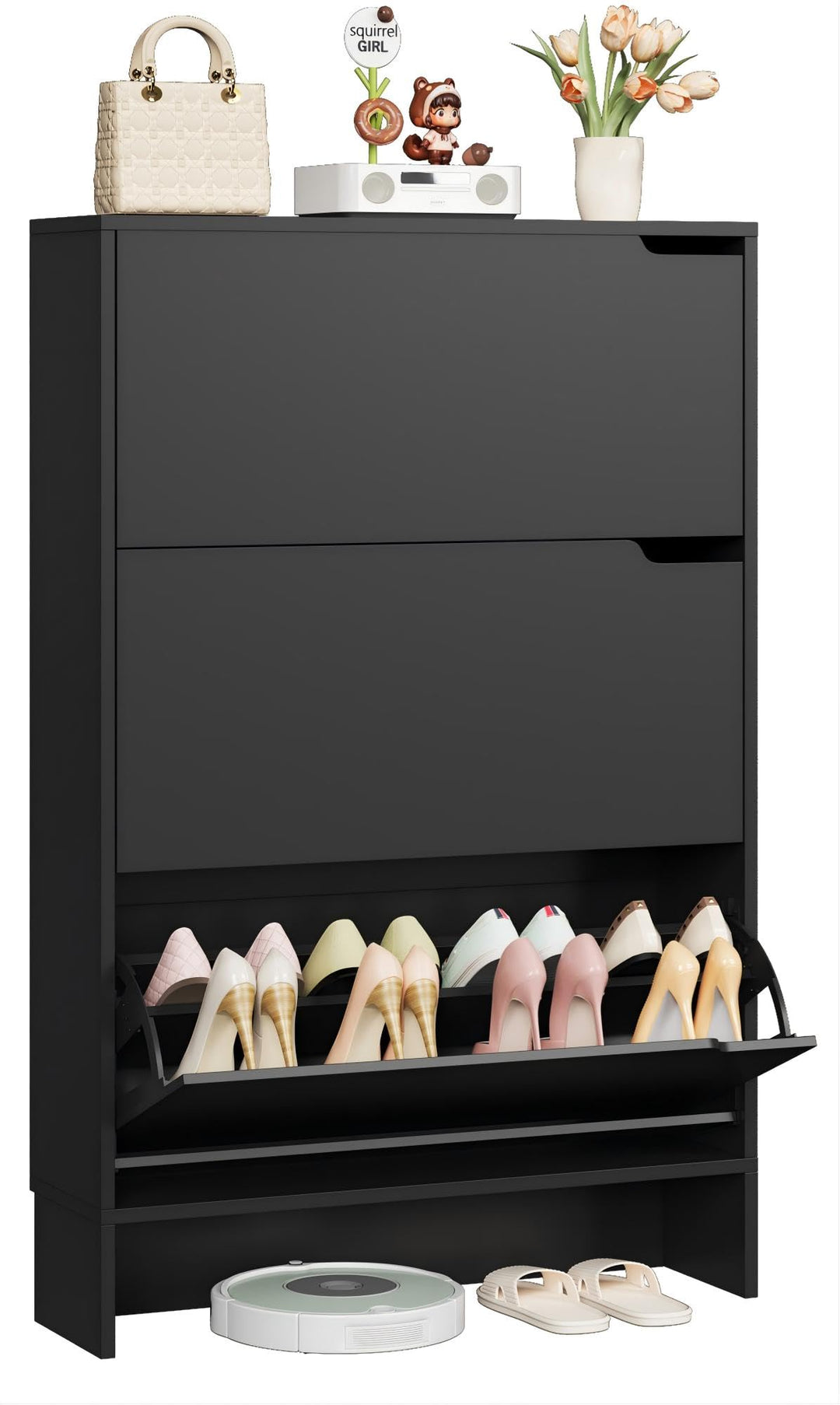 IRONCK Schuhschrank mit 3 Klappen, Schuhkipper Schmal, Schuhregal Flur freistehend, Schuhkommode mit