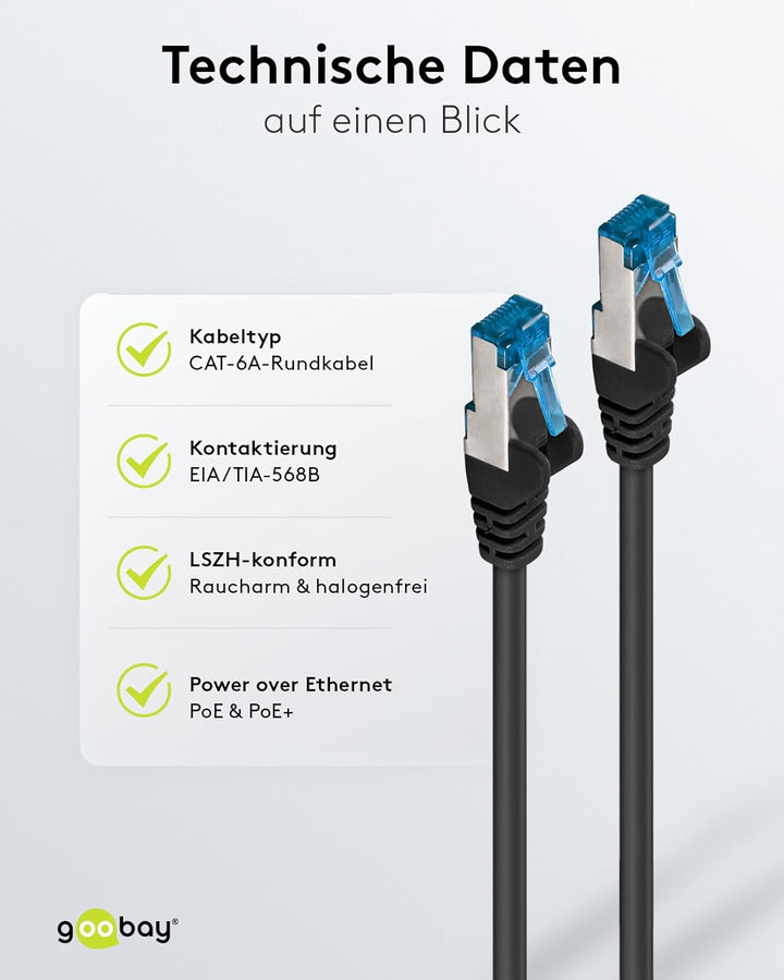 goobay 66041 CAT 6A Netzwerkkabel im 5er Set/Patchkabel geschirmt S/FTP/CU Ethernet Kabel, PiMF, LSZ