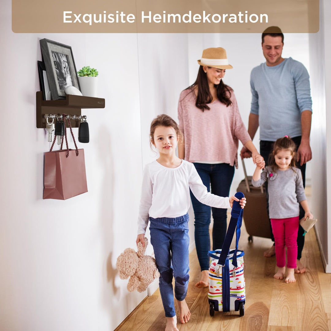 Schlüsselbrett Holz mit Ablage, schlüsselkasten Holz,Schlüsselhalter mit Edelstahlhaken,Schlüsselabl