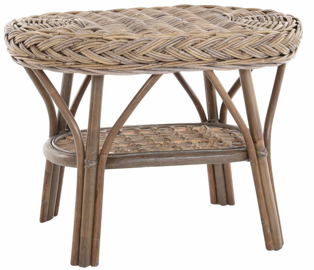 korb.outlet Rattan-Tisch/Beistelltisch Rund/Couchtisch Rattantisch Ablage (Oval - Grau Natur)