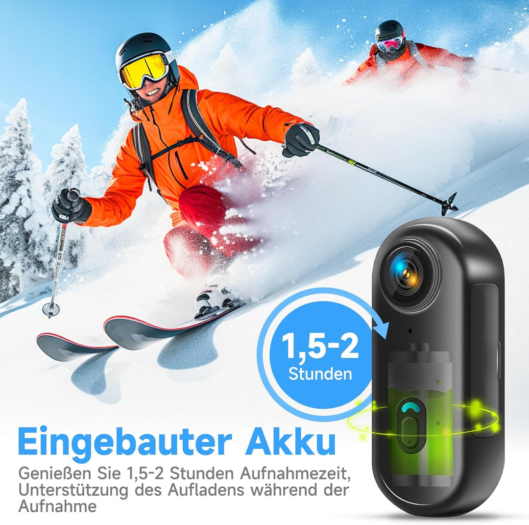Mini Action Cam 4K, Bodycam körperkamera, POV Actionkamera mit 64 GB Speicherkarte, 120° Weitwinkel,