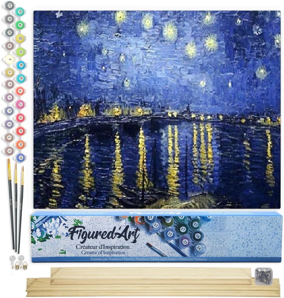 Figured'Art Malen Nach Zahlen Erwachsene Mit Rahmen Van Gogh Sternennacht über der Rhone - Paint by