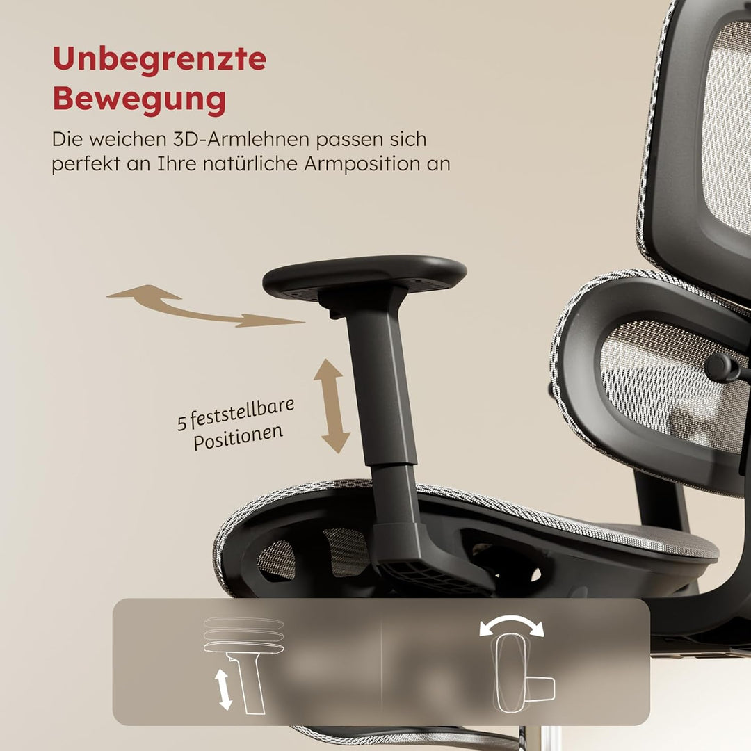 Ergonomischer Bürostuhl Voll-Mesh mit Abnehmbarem Kissen, Fussstütze, Höhenverstellbarem Rückenlehne