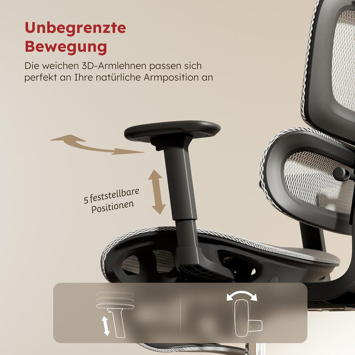 Ergonomischer Bürostuhl Voll-Mesh mit Abnehmbarem Kissen, Fussstütze, Höhenverstellbarem Rückenlehne