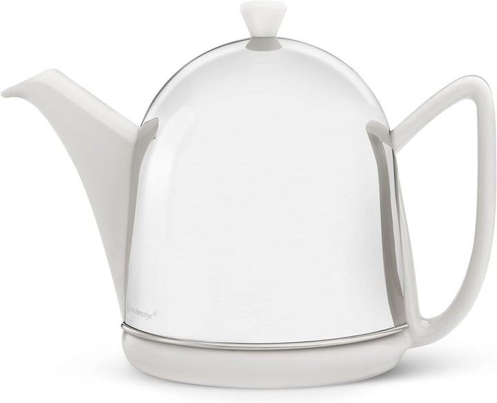 Bredemeijer kleine weisse glänzende Keramik Teekanne 1.0 Liter mit Edelstahlhaube