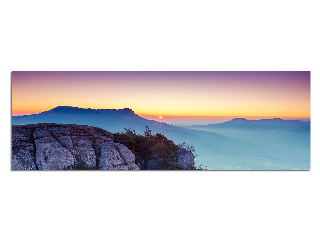 Paul Sinus Art Panoramabild auf Leinwand und Keilrahmen 120x40cm Krim Felsen Berge Sonnenaufgang Nat