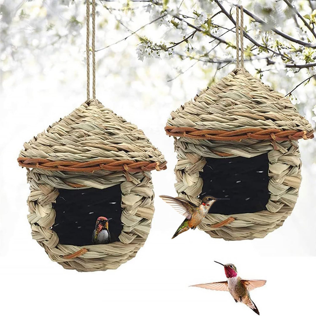 Vogelnest Gras, 2 Stück Gras Bird Nest, Vogelhäus, Handgewebte Vogelhäuser, Vogelhäus zum Aufhängen