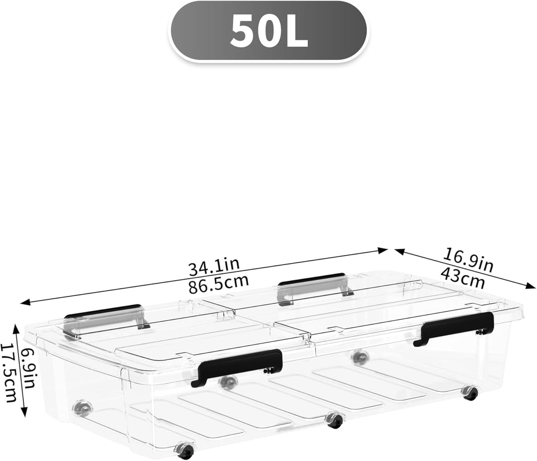 Cetomo,50L,4er-Pack, Aufbewahrungsbox mit deckel,Aufbewahrungsboxen, mit Clips, stapelbar, Wohnzimme