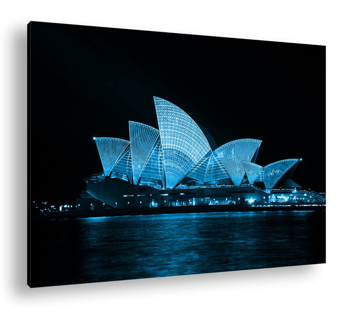 deyoli Dark Opera House in Sydney Format 80x60 Effekt: Monocrome Blau als Leinwandbild, Motiv fertig