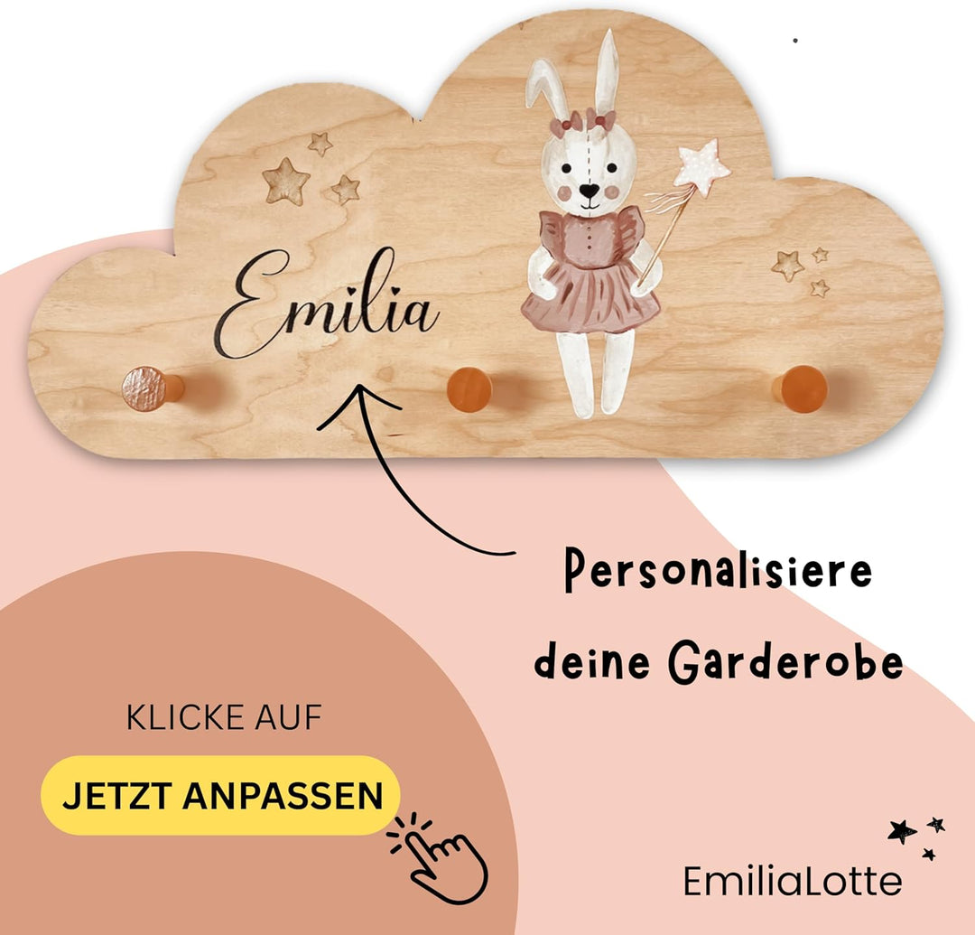 EmiliaLotte Kindergarderobe Personalisiert mit Wunschname I Garderobe Kinder aus Holz - Verschiedene