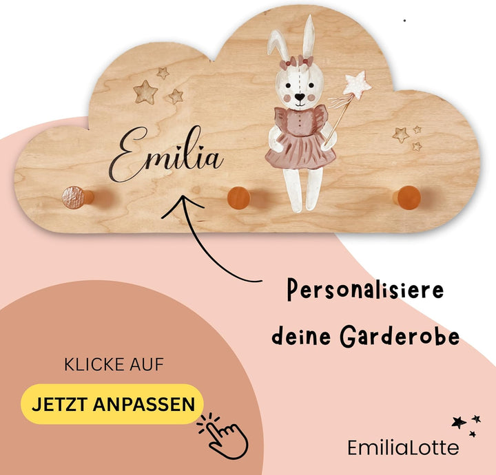 EmiliaLotte Kindergarderobe Personalisiert mit Wunschname I Garderobe Kinder aus Holz - Verschiedene