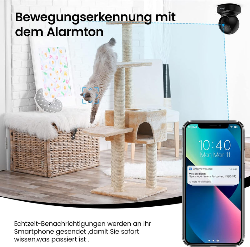 Wansview WLAN IP Kamera,1080P Überwachungskamera innen, 2,4Ghz WiFi Haustier Kamera , Babyphone mit