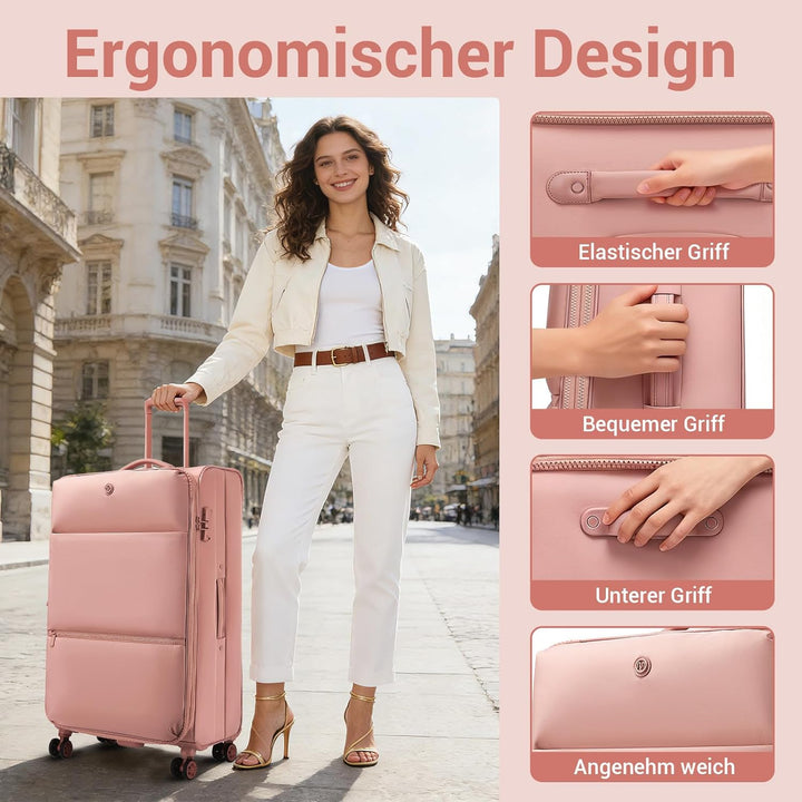 Miss Lulu Stoff Kofferset 3 Teilig, Leichter weicher Reisekoffer mit Volumenerweiterung, Rollkoffer
