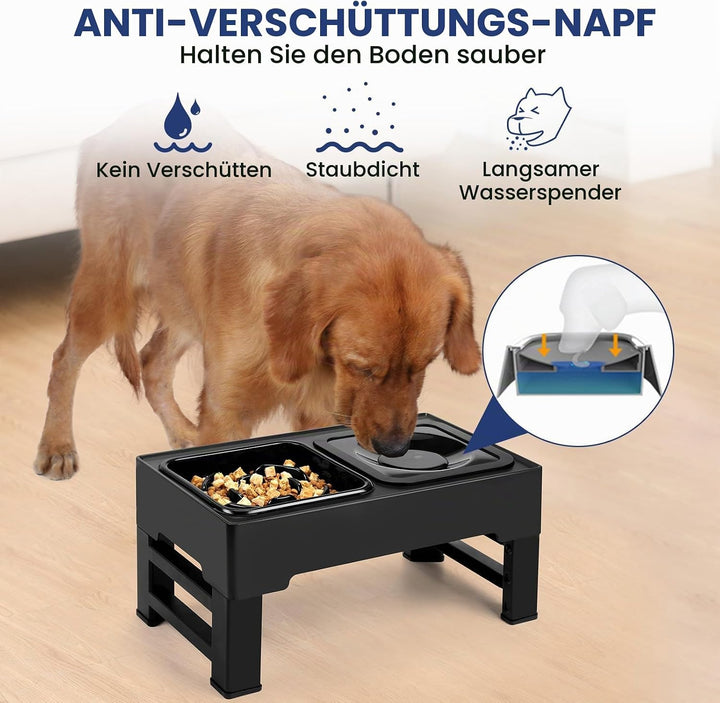 PETTOM Hundenapf Erhöht, Futterstation Hund Höhenverstellbar, Futternapf Hund Erhöht mit Auslaufsich