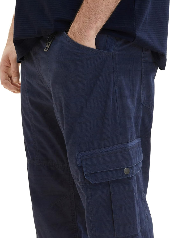 TOM TAILOR Herren Plussize Cargo Max Overknee Bermuda Shorts 48 Grosse Grössen 31293 - Navy Check, 4