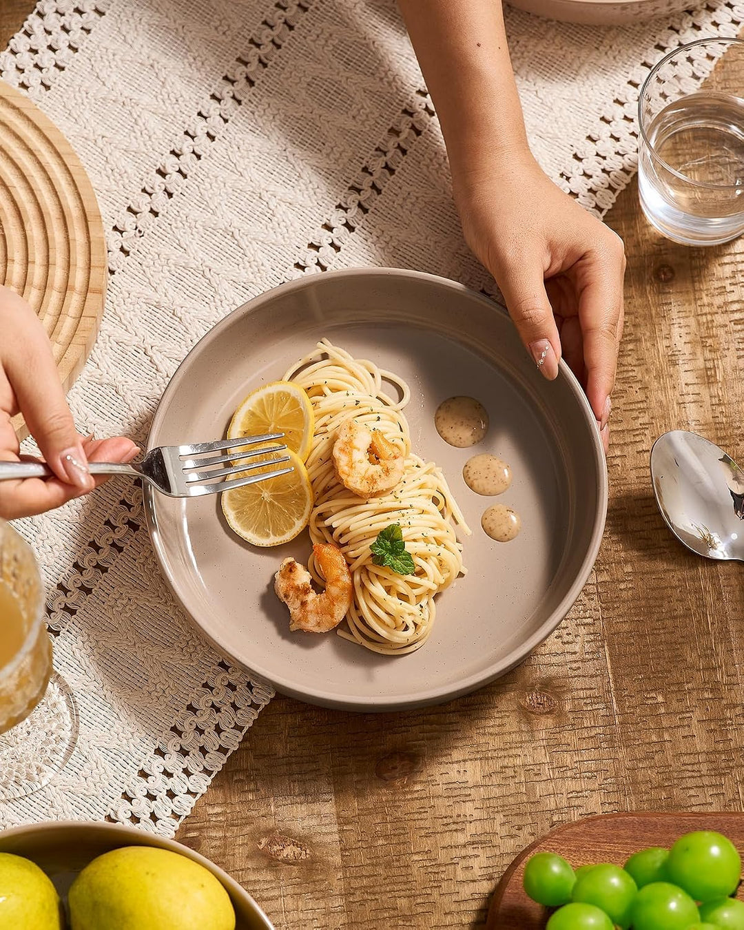 Richmount Milkyway Schalen Set 6, 20cm grosse tiefe Pastateller, Zimtbraun | Pastaschale für 6 Perso