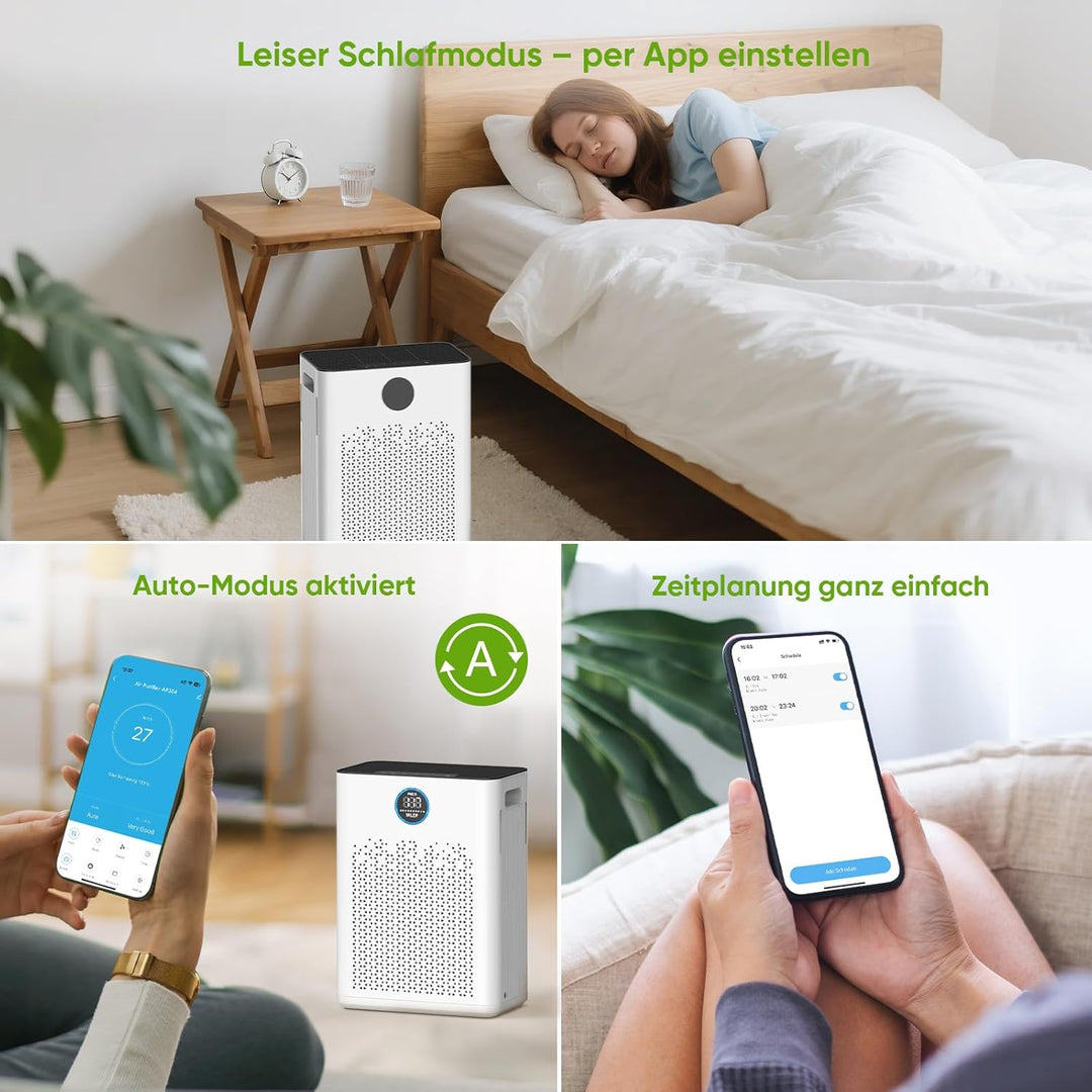 Luftreiniger mit App Steuerung, HEPA H14 Aktivkohlefilter Filter, Smart Home Luftreiniger mit Alexa