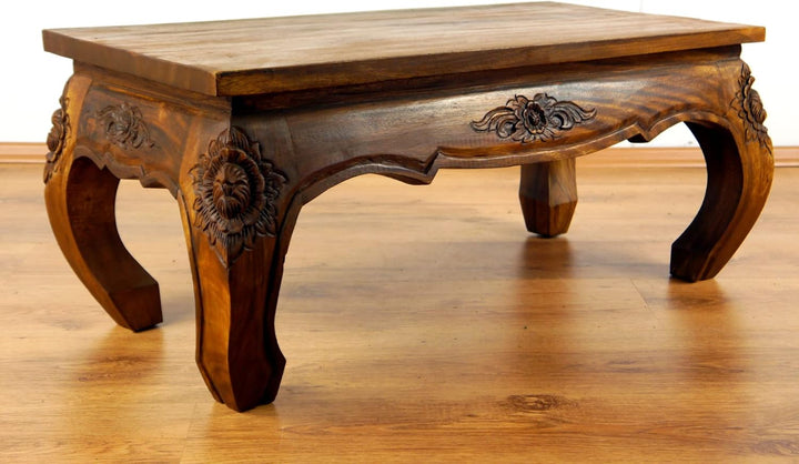 livasia Opiumtisch aus Massivholz – 80x40x35cm – Handgeschnitzter Beistelltisch Holz aus Thailand, N