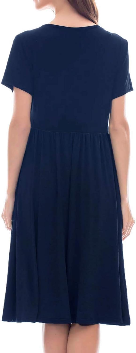 Smallshow Damen Lässiges Kurzarm Stillkleid Umstandskleid für Stillen Marine L, Marine L