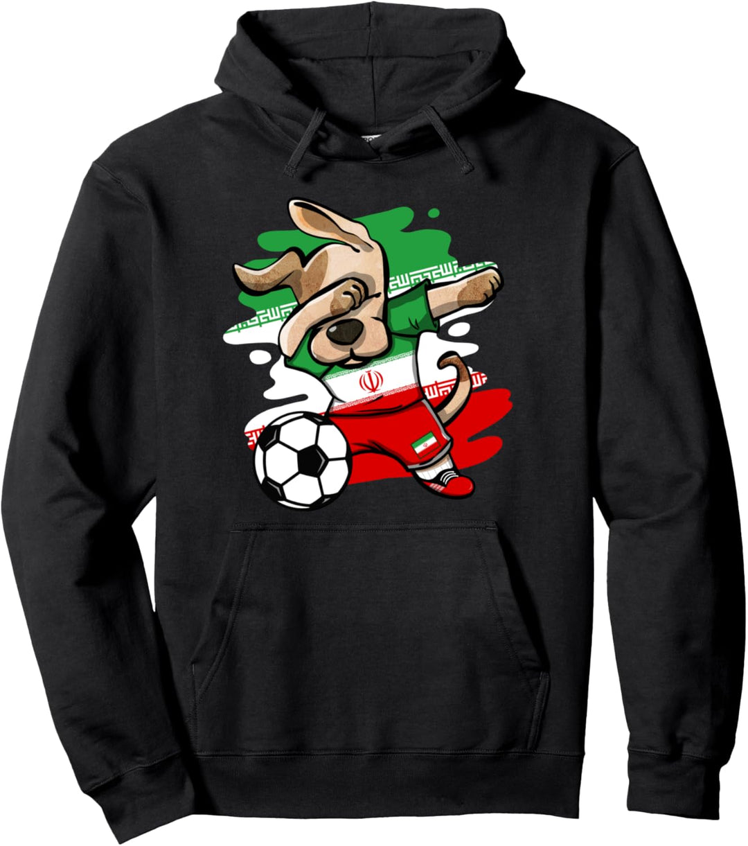 Dabbing Hund Iranischer Fussball Mannschaft Iranische Flagge Pullover Hoodie