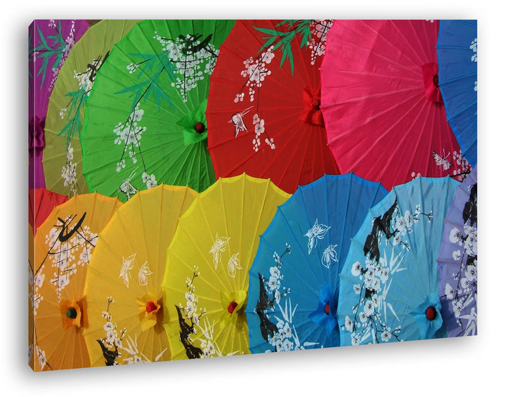 deyoli bunte Regenschirme aus China Format: 80x60 als Leinwand, Motiv fertig gerahmt auf Echtholzrah