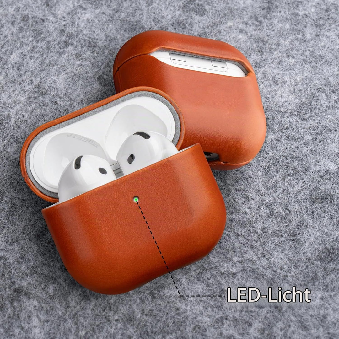 Maogoam für AirPods 4. Generation Tasche Leder, Echtes Crystal Oil Wax Rindsleder Tasche Hülle für A