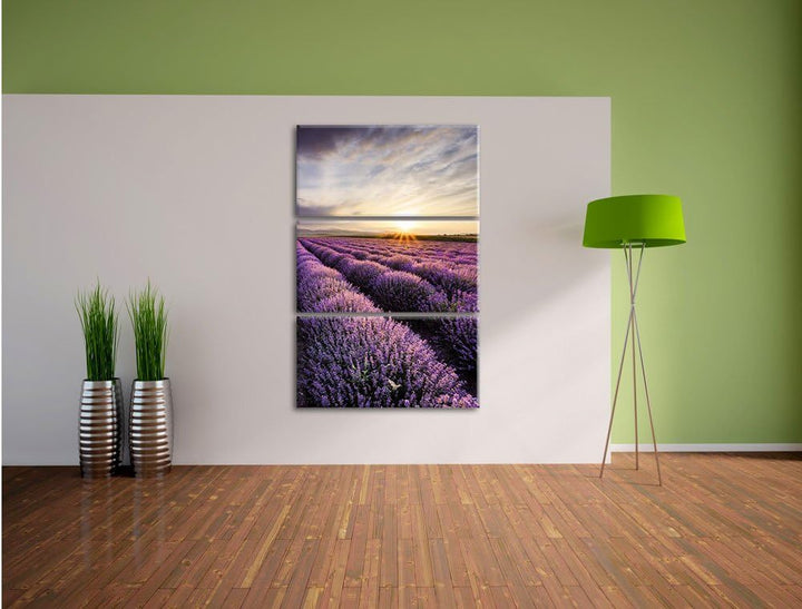 Pixxprint Traumhafte Lavendel Provence als Leinwandbild/Grösse: 3 Teilig (120x80) cm/Wandbild/Kunstd