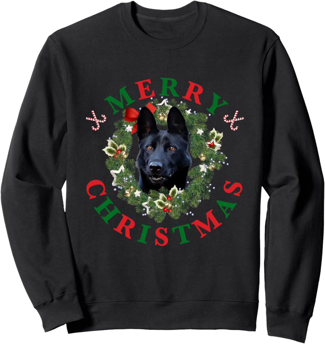 Schwarzer Deutscher Schäferhund - Weihnachtshund - Frohe Weihnachten Sweatshirt