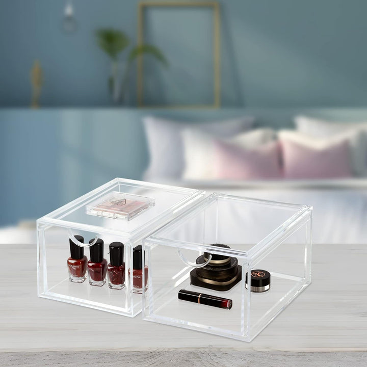 ECOSEAO Stapelbare Kosmetik-Organizer, Schubladen, transparente Acryl-Aufbewahrungsbehälter, 2 Stück
