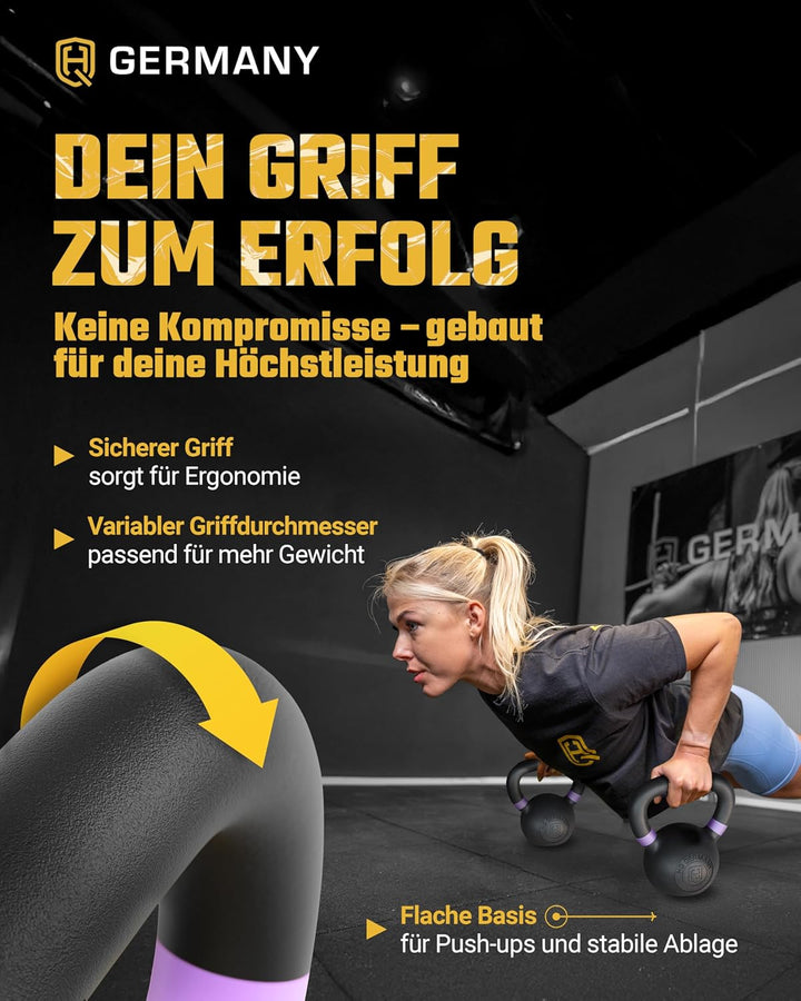 HQ Germany® Kettlebell Powdercoat [Pulverbeschichtung] - Kugelhantel 2-32kg | Vollguss ohne Schweiss
