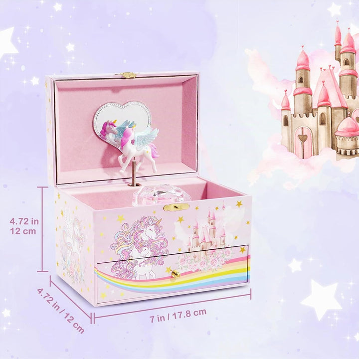 ProCase Kinder Musik Box Schmuckkästchen mit Spieluhr Einhorn &amp; Konservierte Blumen, Schmuckschatull