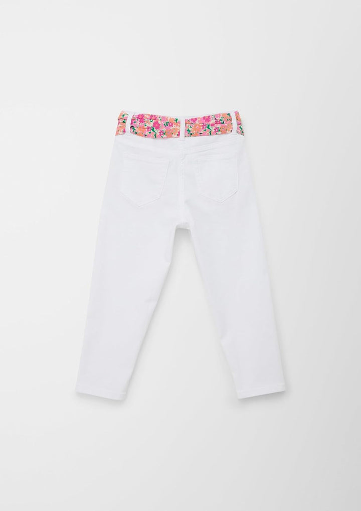 s.Oliver Mädchen Hose mit Bindegürtel, Relaxed Fit 98 Weiss, 98 Weiss