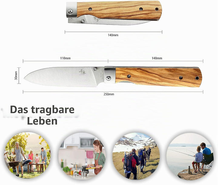 SENBON 440A Edelstahl Ultrascharfes klappbares Natürlicher Olivengriff Camping Reise Outdoor Tragbar