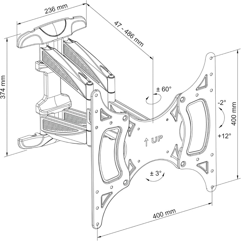 TechniSat TECHNIMOUNT FLEX – flexible Wandhalterung für Flachbild-Fernseher (45 kg Belastung, Bildsc