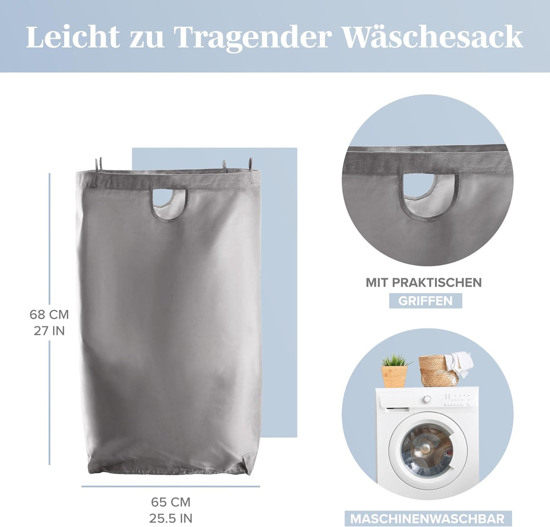 Lonbet - Wäschekorb mit Deckel Gross - XL 100 Liter - Wäschekorb Holz Bambus - Wäschesammler Grau mi