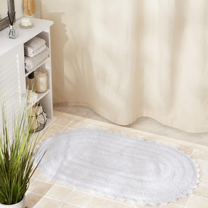 DII Crochet Collection Wende-Badematte, klein, oval, 43 x 61 cm, Weiss Small Oval, 17x24" Weiss/Opul