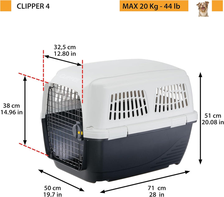 Ferplast Hundetransportbox CLIPPER PLUS, IATA-geeignet, Mittlere Hundetransportbox bis 20 kg, Sicher