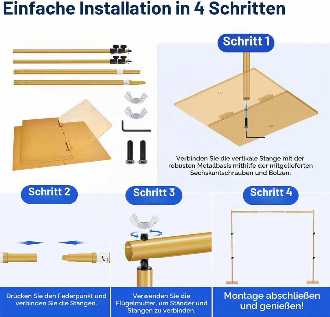 EMART Goldener Foto Hintergrund Ständer mit Stahlsockel, 2mx3m Verstellbarer Hintergrundständer Kit
