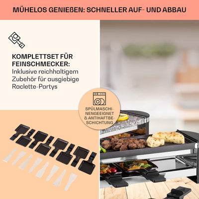 Klarstein Tenderloin Raclette - 1200 Watt Raclette Grill, Raclette 8 Personen mit Antihaftbeschichtu