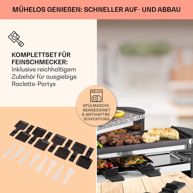 Klarstein Tenderloin Raclette - 1200 Watt Raclette Grill, Raclette 8 Personen mit Antihaftbeschichtu